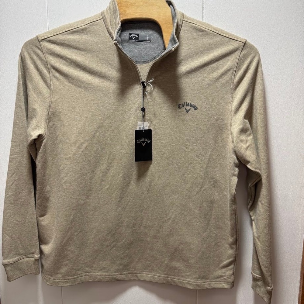 Callaway Mens Quarter Zip Pullover Camel Heather Tan Golf Sweater NEW WITH TAGS